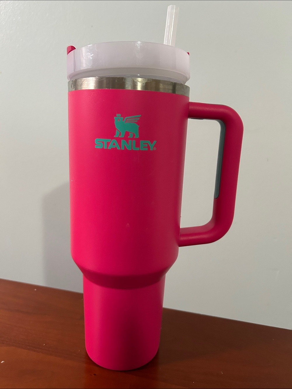 Stanley Hot Pink Travel Mug with Handle and Straw